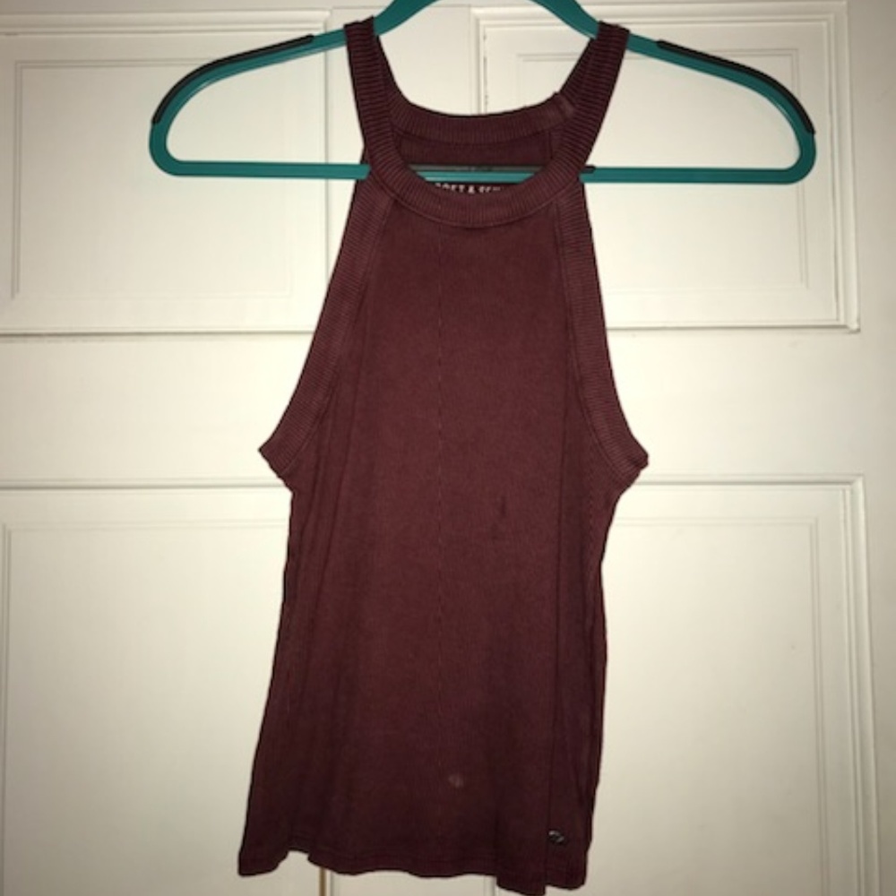 American Eagle Crop Maroon High Neck Tank
